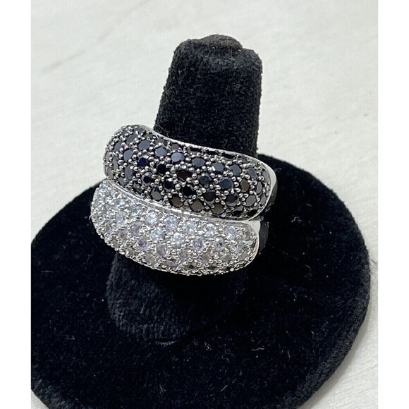 925 STERLING SILVER PAVÉ SET CZ DOUBLE BAND RING, SIZE 6.25 - Regency Mob Wife - Picture 4 of 13